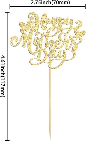 24Pcs Happy Mother's Day Cupcake Topper Happy Mother's Day Cupcake Picks Glitter Heart Best Mom Party Cake Decorations Cupcake Toppers Picks for Mother's Birthday Party Supplies Gold in Saudi Arabia