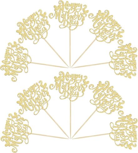 24Pcs Happy Mother's Day Cupcake Topper Happy Mother's Day Cupcake Picks Glitter Heart Best Mom Party Cake Decorations Cupcake Toppers Picks for Mother's Birthday Party Supplies Gold in Saudi Arabia