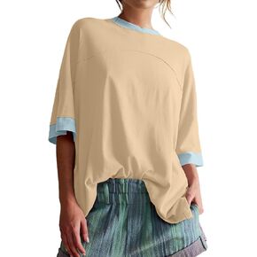 Womens Oversized T Shirts Summer Casual Loose Fit Colorblock Tops Basic Short Sleeve Tee Shirts