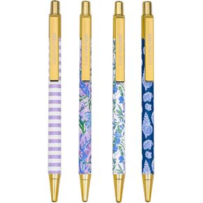 مجموعة قلم الحبر الأسود Lilly Lilly Pulitzer من 4 ، أقلامًا قابلة للسحب للمنزل أو المكتب ، أقلام نقرة بلاستيكية ملونة ، (متنوعة)