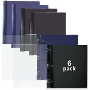 Binditek 6 Pack Clear Front Resident يغطى 3 شوكة ، 100 ورقة ، مجلد التقارير البلاستيكية ، 3 السحابات المعدنية ، لحجم الرسالة ، الأسود والبحرية ، اللوازم المكتبية