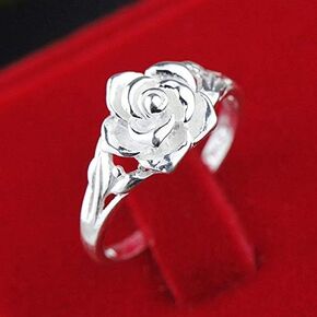 S925 Sterling Silver Rose Women's Ring Exquisite and Simple Tail Ring