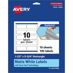 Avery TrueBlock Matte White Rectangle Labels مع تغذية مؤكدة ، 1.5 "× 3.75" ، 100 ملصقات بيضاء غير لامعة ، ملصقات طباعة للطباعة إلى الحافة ، ليزر/النبر ، رائعة للتغليف وملصقات المنتجات