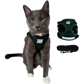 Travel Cat The Emerald Explorer Limited Edition Green Tharness and Leash Set - قابلة للتعديل ملائمة الشبكة قطة مع حزام عاكس - تسخير إثبات الهروب للقطط ، هريرة (الزمرد ، صغير)