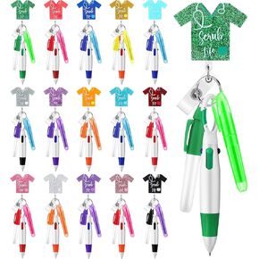 75 Pcs Nurse Badge Reels Bulk Nurse Week Gifts Pen Set Include Badge Holder Tip Mini Highlighter Marker Pen Retractable Ballpens and Metal Ring Keychain for Doctor Cna Gift Accessories(Bright Color)