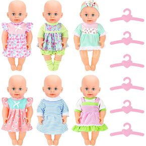 Deao Baby Doll Cloths for 12 inst Dolls - 6 مجموعات كاملة مع ملابس داخلية ، 6 شماعات تخزين ، مجموعة ملحقات دمية الطفل ، هدايا لعب دور الأطفال (دمية غير متضمنة)