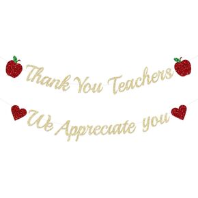 زخارف تقدير المعلم لافتة لامعة شكرا لك المعلمين نقدر لك التقدير الأسبوع إكليل مع Red Heart Apple Day Decorts Decorations Secortings