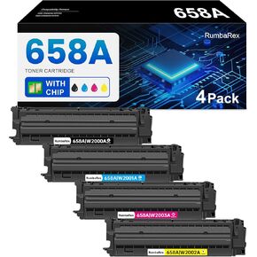 658A Toner Cartridge 4-Pack(Black Cyan Magenta Yellow) W2000A W2001A W2002A W2003A Replacement for HP 658A Toner Cartridge for Color Laser Enterprise M751dn M751n Printer Ink
