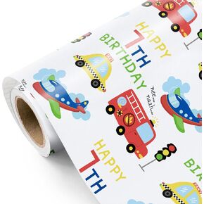 Wrapaholic Transport 3rd عيد ميلاد ورق التغليف - لفة صغيرة - 17 بوصة × 33 قدم - سيارات الالتفاف للسيارات للطفل عيد ميلاد الأولاد