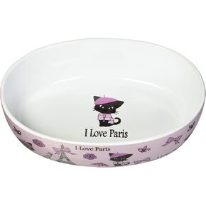 Petrageous 16035 I Love Paris Oval Waswasher-Gasher-Onderware Cat و Dog Bowl 6.5 بوصة بطول 2 بوصة 2-Cups كبيرة للقطط الصغيرة أو القطط الكبيرة والوردي