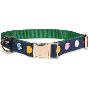 kate spade new york Cute Dog Collar with Gold Metal Details & Plastic Buckle, 15" to 22" Adjustable Dog Collar for Female or Male Dogs, Medium/Large, Watercolor Dot