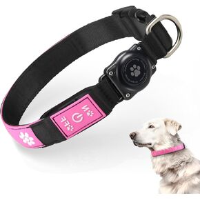 LED Airtag Dog Collar - أرماء كلب كلب أرماء - IP67 Air Air Tag Tarced حامل الكلب - 1،600 قدم من الرؤية العالية - USB C قابلة لإعادة الشحن - أضواء الكلاب للمشي الليلي ، (وردي ، م)