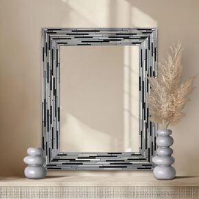 Head West Frameless Reeded Glass Print Gray Modern Wall Mirror - Bathroom Vanity Mirror Decoration with D-Ring Hangers for Vertical & Horizontal Mounting - 24" x 30" in Kuwait