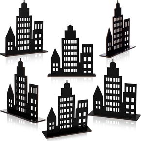 Geelin 6 PCS Skyscraper City Party Decoration Skypen Skyscraper Table Contpiece Skyline Skyoute Silhouette Table Decorations Dacking Dacking Phary Phirst Birthday Party Supplies Decor Fans Decor