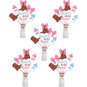 أحذية Funmemoir أو أقواس الكشف عن الجنس - أحذية 24pcs أو أقواس مركزية ، أو أدوات رعاة البقر الغربية أو رعاة البقر الكشف عن ديكور ، هو أو هي تكشف عن جنس الطفل أدوات أعلى
