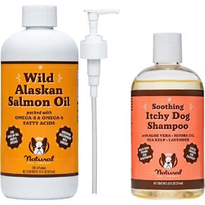 Natural Dog Company Itchy Dog Shampoo (12 OZ) مع باقة من سمك السلمون في ألاسكا البرية (16 أوقية) | شامبو Hypoallergenic وملحق البشرة الحساسة | راحة مهدئة لحالات الجلد المتكررة