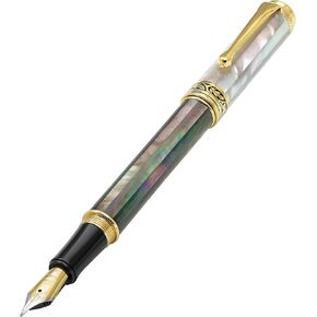 Xezo Maestro Fountain Pen ، Nib متوسطة. الأصل المحيطي القزحي الأصل التاهيتي الأسود والأبيض للؤلؤ. 18 كرات الذهب مطلي بالتجهيزات. مصنوع يدويًا ، لا يوجد أقلام على حد سواء
