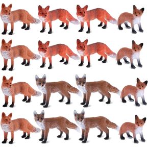 Zomiboo 16 Pcs Fox Toy Figures Set Red PVC Plastic Toys Realistic Miniature Mini Red Wild Fox Figurine Set for Collection Home Decor Accessories Cake Toppers Decoration