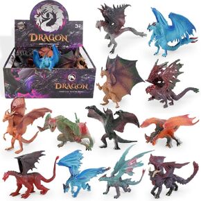 12 PCS Dragon Toy Toy ، 5 "تماثيل أسطورية واقعية 5" 5 بوصات ، وتصميمات متنوعة لصالح حفلات الأطفال وأغطية الكعكة العليا