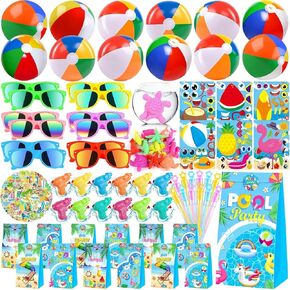 Pool Beach Party Party Favors للأطفال 12 حزمة - كرات الشاطئ ، ونظارات شمسية ، صولج فقاعات - مواد صيف عيد ميلاد جيدة ، هدايا نهاية العام للطلاب
