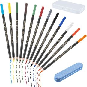 Dunzoom 12 Colors Underglaze Pencils for Ceramics Pottery Includes Pencil Case Eraser Sharpener Ideal for Decorations Artists Ceramic Art Creation Fine Detailing Sketching and Shading