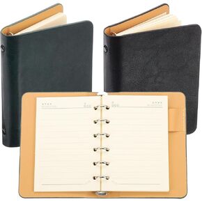 Patikil 6 Ring Binder Cover ، 2 Pack A7 Leather Notebook Binder Mini Leaflable Leaf Leaf Planner With 50 Sheets Line Paper ، Brown