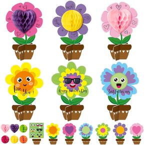 Watinc 24 Pack Mother 'Day Spring Honeycomb Flower Craft Kits ، اجعل زهورك وعاء هدية ديكور ، DIY Flowers تقدير هدايا المدرسة الدراسية المنزلية الأنشطة الفنية للأطفال
