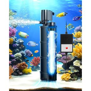 Aquarium U-V 9W 50-150 Gallon Fish Tank Filter 4-in-1 Diving Adjustable Oxygen Fountain Pump 3 Layer Filter U-V Fish