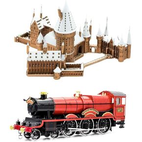 Metal Earth Frashinations Series 3D Metal Models مجموعة من مجموعتين - قلعة Hogwarts في Snow and Express Train