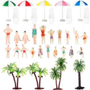29 Pcs Beach Miniature Decoration Mini Painted People Plastic Miniature Sunshade with Chair DIY Accessories for Yard, Garden, Swimming Pool, Furniture, and Photography Craft Prop Home Decor