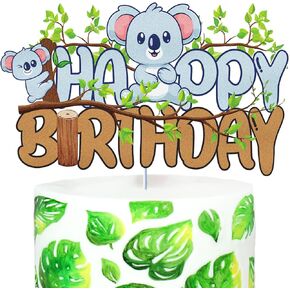 Koala عيد ميلاد سعيد كعكة Topper Blue Glitter Koala Jungle Animals Zoo Cake Decoration Boys Girls Kids Koala