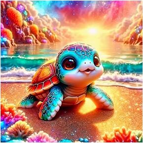 FHBUBPUP SEA TURTLE TURTLE Diamond Painting Kits للبالغين ، وأطقم فن الماس للحيوان للمبتدئين ، 5D DIY Full Drill Round Diamond Gem Art ، هدية حرفية مناسبة لزينة الجدار المنزلي 12 × 12 بوصة