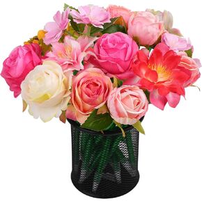 Leery Flower Pens, 15 Pieces Valentine Artificial Rose Pens Mixed Floral Pens Gel Ink Pens Ballpoint Pen with for Birthday Party Wedding Mother Girlfriend Wife Office Supplies (Pink)