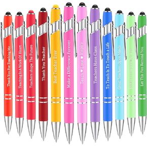 Outus 30 Pcs Teacher Appreciation Pens with Stylus Tip, Inspirational Metal Black Ink Screen Touch Ballpoint Pens, Appreciation Gifts for Teachers, 12 Styles (Colorful)
