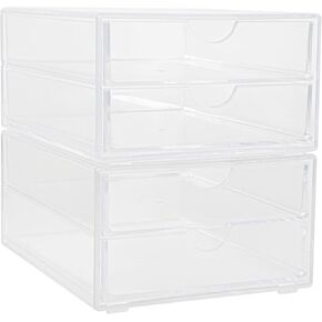 Martha Stewart Brody Desk Organizer مع درجتين ، صندوق تخزين للمكتب البلاستيكي القابل للتكديس ، منظم للمكتب ، الحمام ، كونترتوب أو مسكن ، 6 "× 7.5" ، حزمة 2 ، Clear