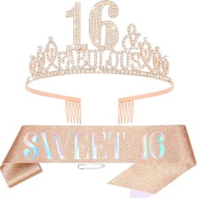 Rose Gold 21th Decortations for Girls ، Set Girl Girl Decorations Set - عيد ميلاد الحادي والعشرين و Crown للهدايا ، وديكور عيد ميلاد سعيد الحادي والعشرين Tiara Tiara for Girls