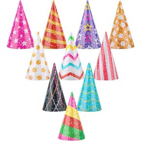 10 PCS Glitter Mini Birthday Party Hats Hats Multicolor Paper Cone Hats للأطفال
