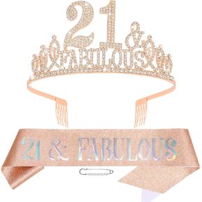 Rose Gold 21th Birthday Decorations for Girls, 21st Birthday Girl Decorations Set - 21st Birthday Sash and Crown for Gifts, Happy 21st Birthday Decorations Birthday Tiara for Girls in Kuwait