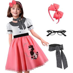 VORLITS 50s Outfit for Girls Kids 50s Poodle Skirt Costume Girls Easter Halloween Party Dress Up
