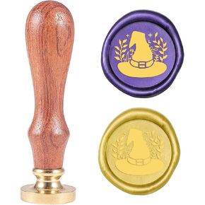 CRASPIRE 25MM MAGIC HAT WAX SEAL SEAL - تصميم ساحرة ، رأس نحاسي قابل للإزالة ، مقبض خشبي - هالوين ، حفل زفاف ، عبوات هدايا