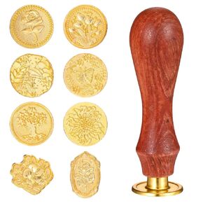 9 PCS WAX SEAL SMIT مجموعة ، ختم شموع ختم مع ملصقات ختم الشمع الخشبية مع مقبض خشبي لدعوات الزفاف.
