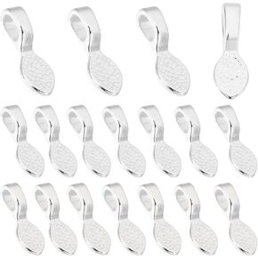 Beebeecraft 1 Box 30pcs Glue on Bails Oval Pendant Pendant Charms 925 Sterling Silver Plated Pad Necklace Hehents for Jewelry Making Diy Crafts