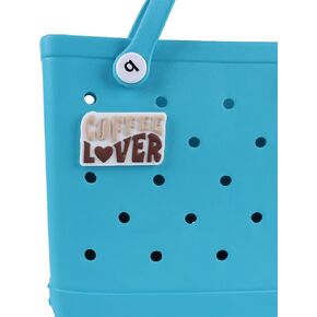 Coffee Lover Letter Charm Accessory for Bogg Bag, 3.1 * 2inch/8 * 5cm Insert Decorative for Rubber Beach Handbag