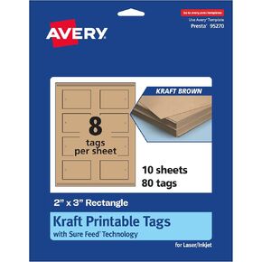 علامات AVERY قابلة للطباعة قابلة للطباعة مع تقنية التغذية المؤكدة ، 2 "× 3" ، Kraft Brown Cardstock ، وطباعة إلى الحافة ، والليزر/الحبر ، 200
