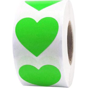 Remarkable Heart Shape Stickers -Color Coding Labels- Natural Adhesive Shooting Target or Envelop Seals Fluorescent Stickers,2" 250 Labels Per Roll (Green)