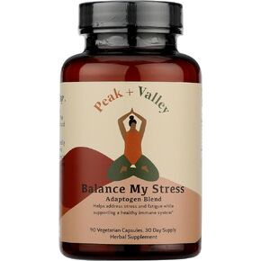 Peak + Valley Stress Relief Supplement for Mood Support Balance My Stress Capsules - Contains Adaptogens, Ashwagandha, Eleuthero Root, Reishi Mushroom Supplement - Natural Mood Stabilizer - 90 Ct