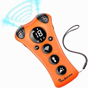 Adjustable Ultrasonic Dog Trainer – World's First Variable Frequency Pet Behavior Corrector with 10 Level Ultra Sound, 18 Dog Whistles, Anti-Bark Flashlight, Humane Dog Deterrent (Orange)