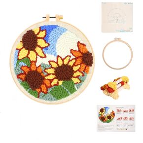 daheypong Punch Needle Embroidery Starter Kits for Beginners, Include Instructions, Punch Needle Fabric with Floral Pattern, Yarns, Embroidery Hoops and Threader Tools