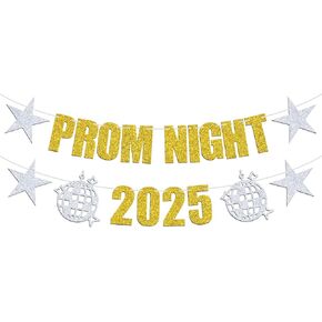 حفلة موسيقية ليلة 2025 لافتة ، كلية ثانوية ، PROM Sign Sign Props ، فئة 2025 Prom/التخرج ، مستلزمات زخارف حفلات التخرج ، Gold Glitter