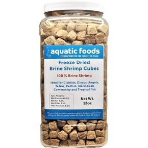 Aquatic Foods Inc. Brine Shrimp Cubes-Freeze Dried Floating Brine Cubes for All Tropical Fish, Marine Fish, Discus, Cichlids, Koi & Pond Fish, Turtles…1oz Small Jar